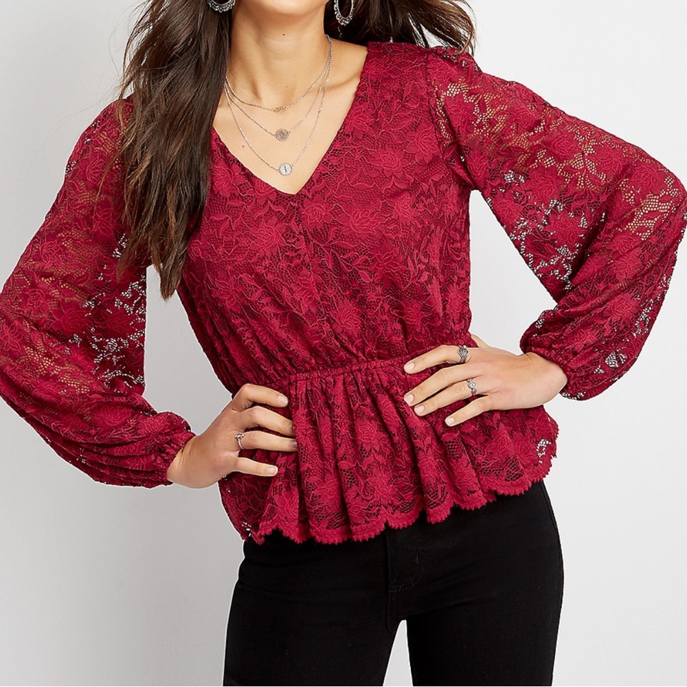 Maurice’s Red Lace Long Sleeve Peplum